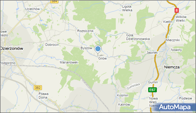 mapa Gilów, Gilów gmina Niemcza na mapie Targeo