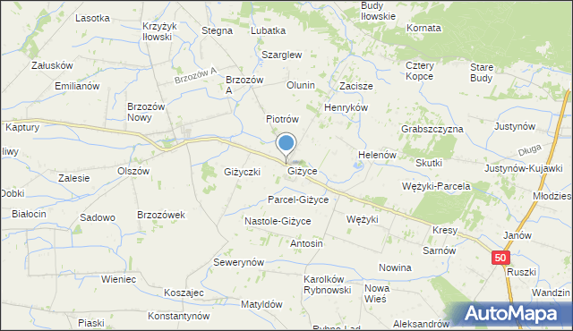 mapa Giżyce, Giżyce gmina Iłów na mapie Targeo