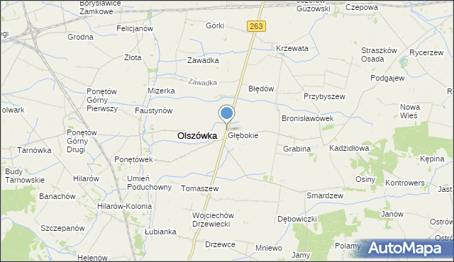 mapa Głębokie, Głębokie gmina Olszówka na mapie Targeo
