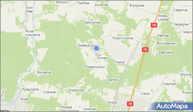 mapa Gliniany, Gliniany gmina Ożarów na mapie Targeo