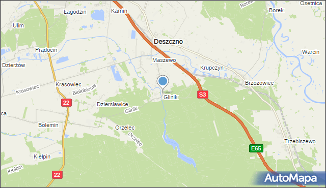 mapa Glinik, Glinik gmina Deszczno na mapie Targeo