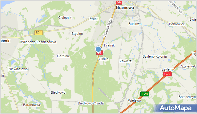 mapa Glinka, Glinka gmina Braniewo na mapie Targeo
