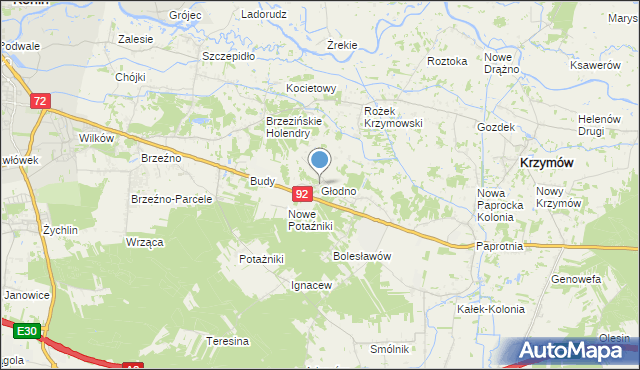 mapa Głodno, Głodno gmina Krzymów na mapie Targeo
