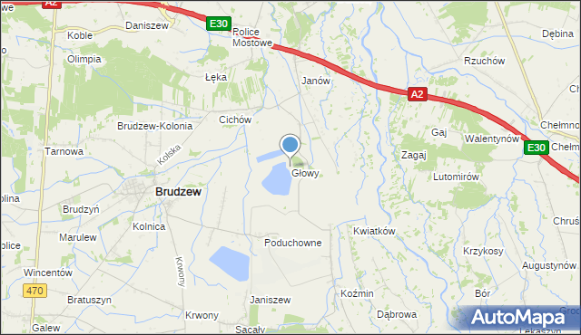 mapa Głowy, Głowy gmina Brudzew na mapie Targeo