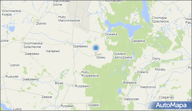 mapa Głowy, Głowy gmina Gąsawa na mapie Targeo