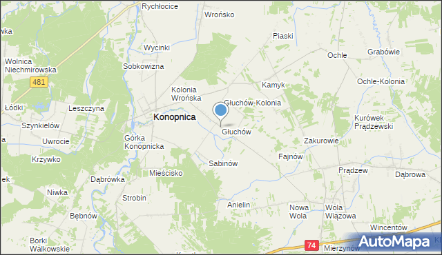 mapa Głuchów, Głuchów gmina Konopnica na mapie Targeo