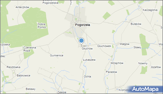 mapa Głuchów, Głuchów gmina Pogorzela na mapie Targeo