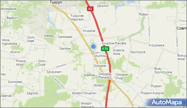 mapa Głuchów, Głuchów gmina Tuszyn na mapie Targeo