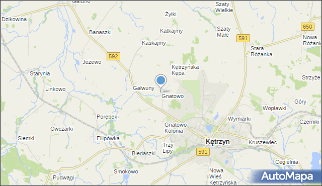mapa Gnatowo, Gnatowo gmina Kętrzyn na mapie Targeo