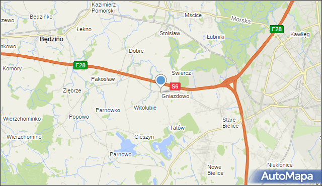 mapa Gniazdowo, Gniazdowo gmina Biesiekierz na mapie Targeo