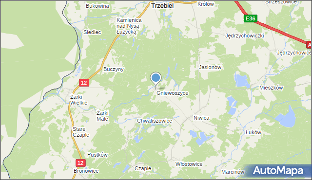 mapa Gniewoszyce, Gniewoszyce na mapie Targeo