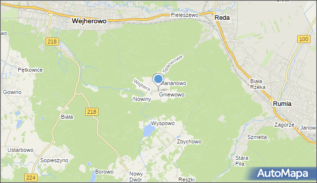 mapa Gniewowo, Gniewowo gmina Wejherowo na mapie Targeo