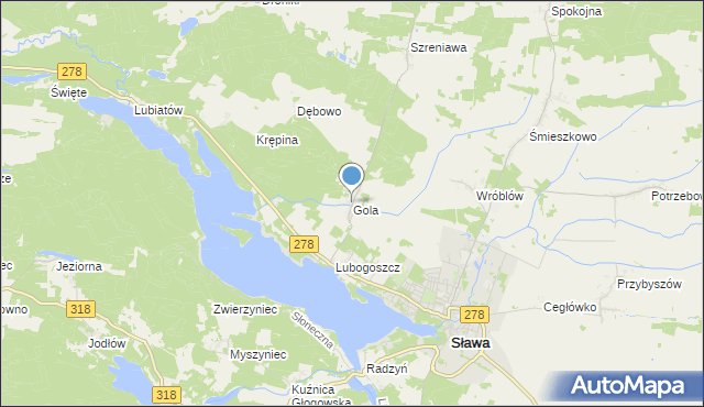 mapa Gola, Gola gmina Sława na mapie Targeo