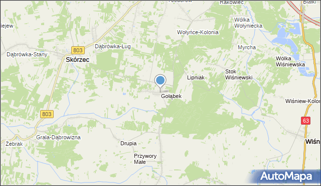 mapa Gołąbek, Gołąbek gmina Skórzec na mapie Targeo