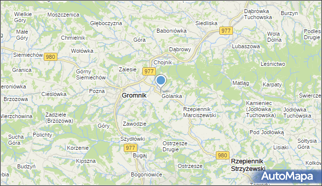 mapa Golanka, Golanka gmina Gromnik na mapie Targeo