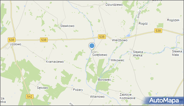 mapa Gołębiewo, Gołębiewo gmina Kozłowo na mapie Targeo