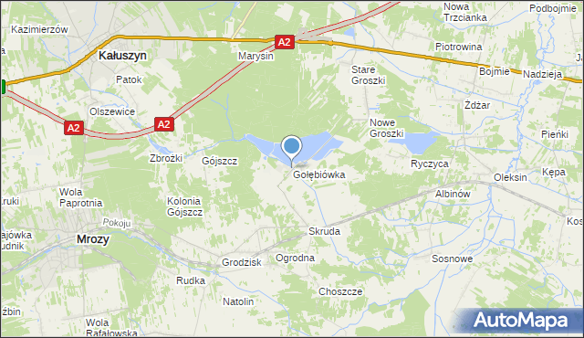 mapa Gołębiówka, Gołębiówka gmina Kałuszyn na mapie Targeo