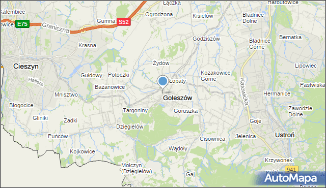 mapa Goleszów, Goleszów powiat cieszyński na mapie Targeo
