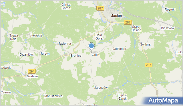 mapa Golin, Golin gmina Jasień na mapie Targeo