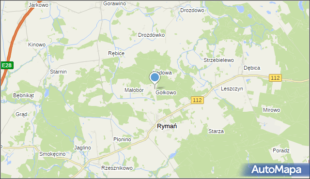 mapa Gołkowo, Gołkowo gmina Rymań na mapie Targeo