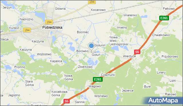 mapa Gołuń, Gołuń gmina Pobiedziska na mapie Targeo