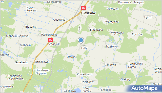 mapa Góry, Góry gmina Cieszków na mapie Targeo