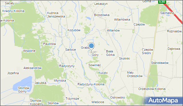 mapa Góry, Góry gmina Uniejów na mapie Targeo