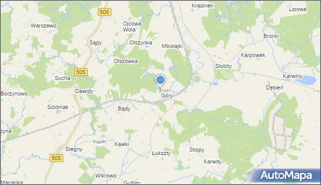 mapa Góry, Góry gmina Wilczęta na mapie Targeo