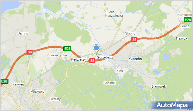 mapa Gorzebądz, Gorzebądz gmina Sianów na mapie Targeo