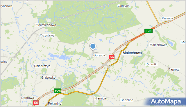 mapa Gorzyca, Gorzyca gmina Malechowo na mapie Targeo
