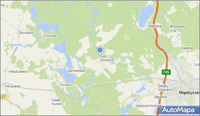 mapa Gorzyca, Gorzyca gmina Międzyrzecz na mapie Targeo