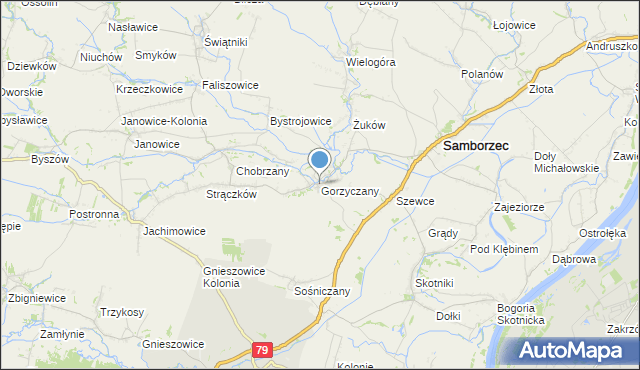 mapa Gorzyczany, Gorzyczany na mapie Targeo