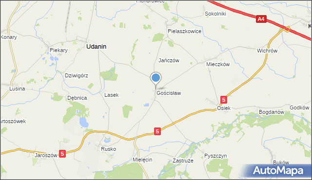 mapa Gościsław, Gościsław gmina Udanin na mapie Targeo