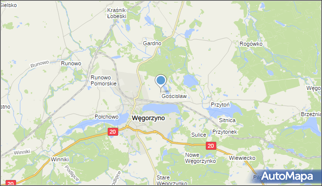 mapa Gościsław, Gościsław gmina Węgorzyno na mapie Targeo