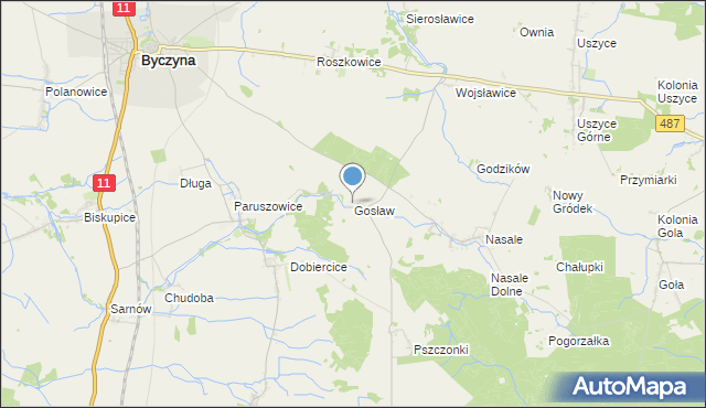 mapa Gosław, Gosław gmina Byczyna na mapie Targeo
