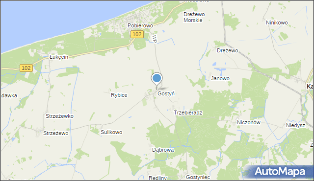 mapa Gostyń, Gostyń gmina Świerzno na mapie Targeo