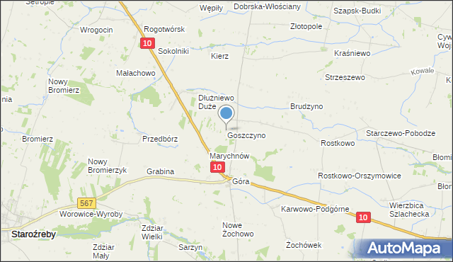 mapa Goszczyno, Goszczyno gmina Staroźreby na mapie Targeo