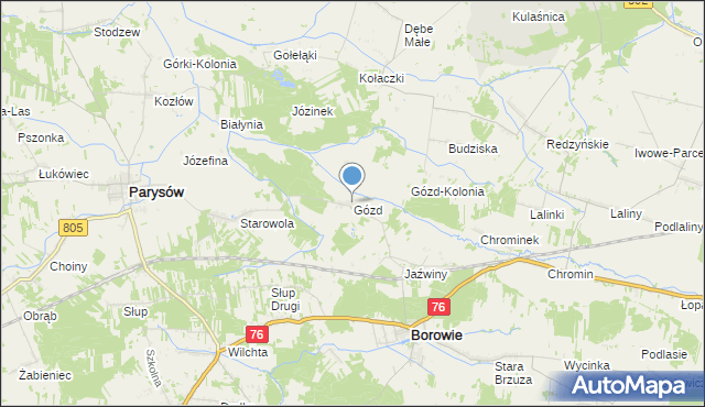 mapa Gózd, Gózd gmina Borowie na mapie Targeo