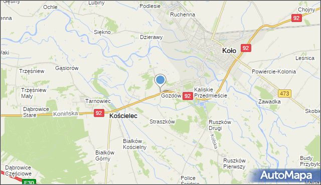 mapa Gozdów, Gozdów gmina Kościelec na mapie Targeo