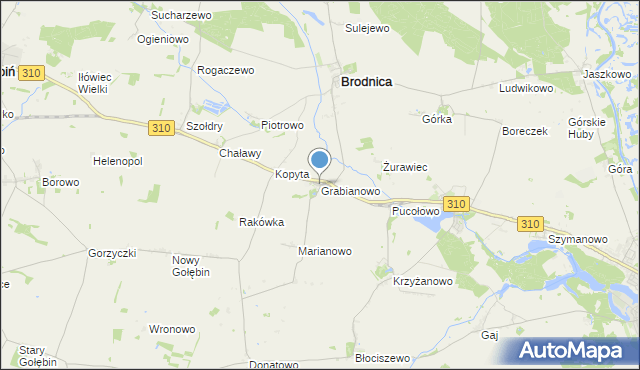 mapa Grabianowo, Grabianowo gmina Brodnica na mapie Targeo