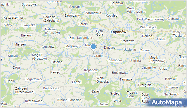 mapa Grabie, Grabie gmina Łapanów na mapie Targeo