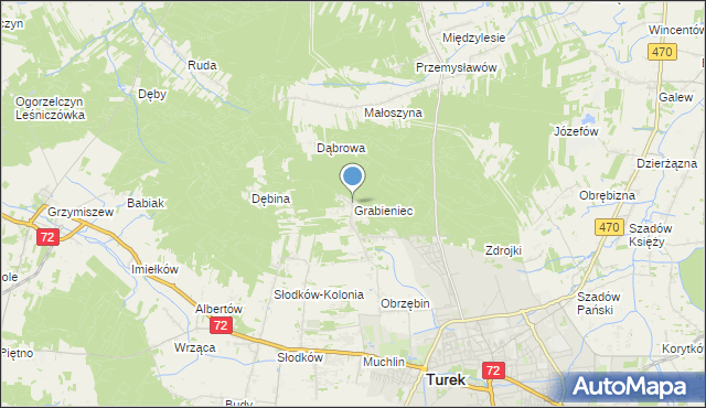 mapa Grabieniec, Grabieniec gmina Turek na mapie Targeo