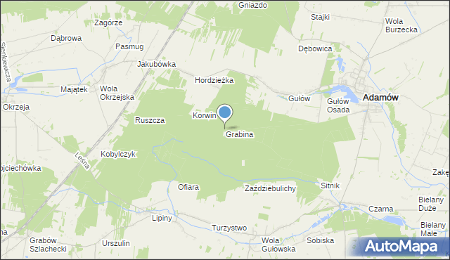 mapa Grabina, Grabina gmina Adamów na mapie Targeo