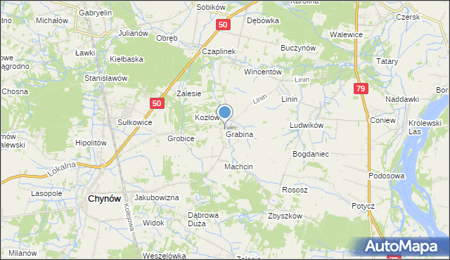 mapa Grabina, Grabina gmina Chynów na mapie Targeo