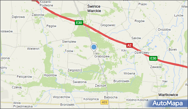 mapa Grabiszew, Grabiszew gmina Wartkowice na mapie Targeo