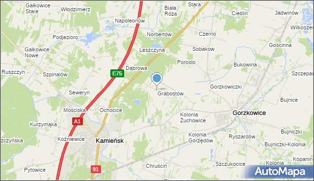 mapa Grabostów, Grabostów gmina Gorzkowice na mapie Targeo