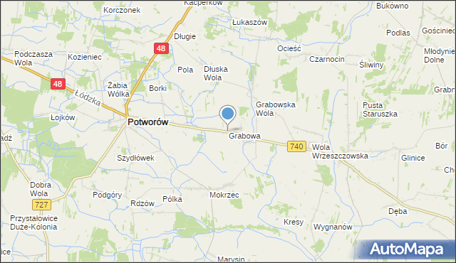 mapa Grabowa, Grabowa gmina Potworów na mapie Targeo