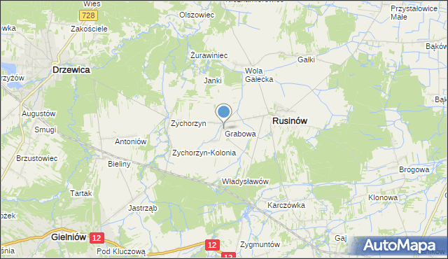 mapa Grabowa, Grabowa gmina Rusinów na mapie Targeo