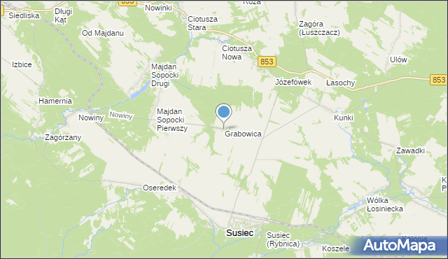 mapa Grabowica, Grabowica gmina Susiec na mapie Targeo