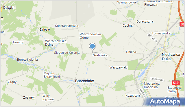 mapa Grabówka, Grabówka gmina Borzechów na mapie Targeo